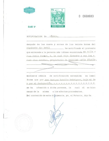 FA7806. TIMBROLOGIA. Documento en papel con timbre del Estado clase 14 para poliza de 5 pesetas