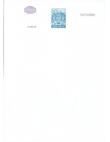 FA7807. TIMBROLOGIA. Papel oficial con timbre del Estado clase 8 para poliza de 5 pesetas, NUEVO
