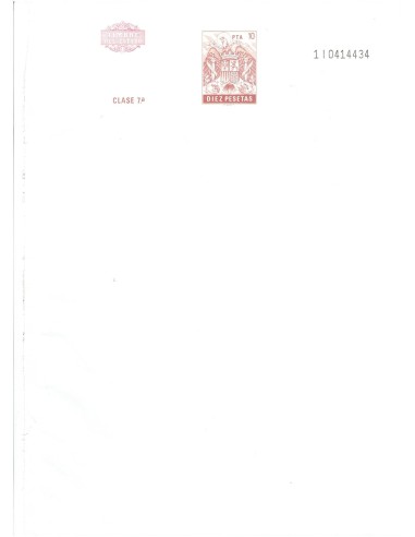 FA7808. TIMBROLOGIA. Papel oficial con timbre del Estado clase 7 para poliza de 10 pesetas, NUEVO