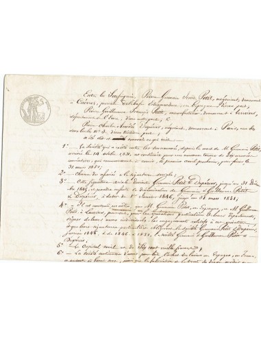 FA7814. TIMBROLOGIA. Documento manuscrito, papel sellado o timbrado frances, 1 franco con 50 centimos