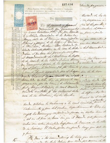 FA7815. TIMBROLOGIA. Documento manuscrito, papel sellado con timbre de Giro y sello de contraseña CACERES