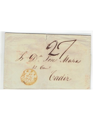 FA1846B, PORTEOS. 1845, Valencia a Cadiz con porteo de 27 cuartos