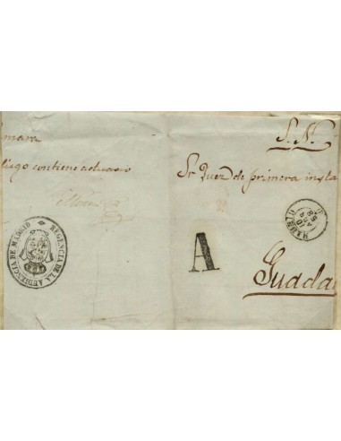 FA1015A, PREFILATELIA. 1856ca, Madrid a Guadalajara, con marca de ABONO de Madrid