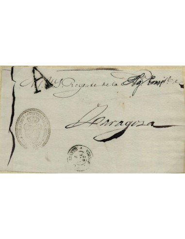 FA1018A, PREFILATELIA. 1862, Frontal de Calatayud a Zaragoza con marca de ABONO de Calatayud