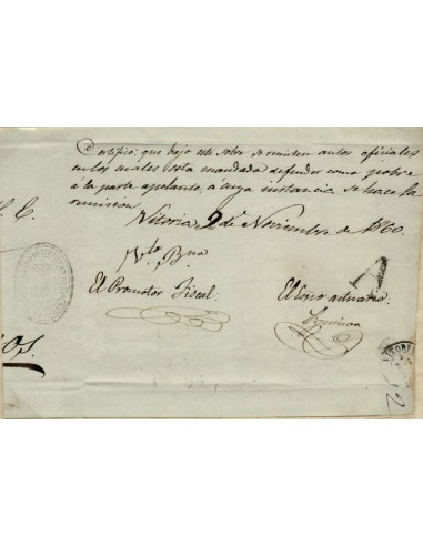 FA1030A, PREFILATELIA. 1860, Frontal de plica de Vitoria a Burgos con marca de ABONO de Vitoria