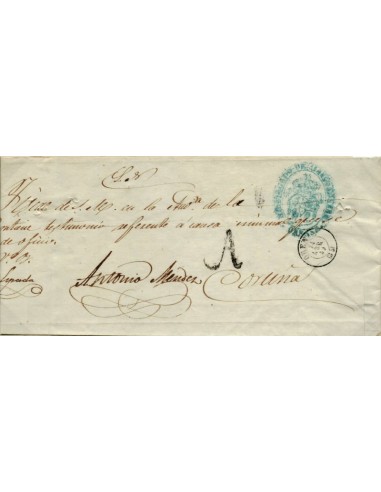 FA1044B, PREFILATELIA. 1859, Cubierta de plica judicial de Orense a Coruña con marca de ABONO de Orense