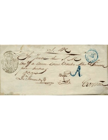 FA1044C, PREFILATELIA. 1858, Cubierta de plica judicial de Orense a Coruña con marca de ABONO de Orense
