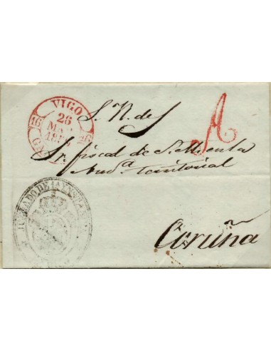FA1047A, PREFILATELIA. 1850, Vigo a Coruña con marca de ABONO de Vigo
