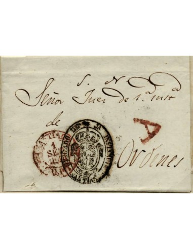FA1059A, PREFILATELIA. 1848, Santiago a Ordenes con marca de ABONO de Santiago de Compostela