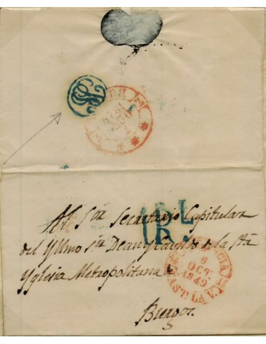 FA1126A, PREFILATELIA. 1849, 6 de octubre. Sobrescrito circulado de Palencia a Burgos. Rareza RR