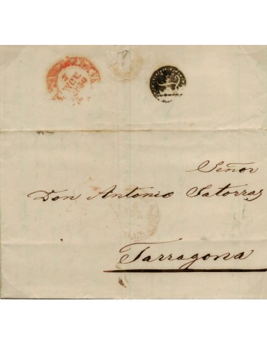 FA1130A, PREFILATELIA. 1850, 6 de noviembre. Sobrescrito circulado de Barcelona a Tarragona