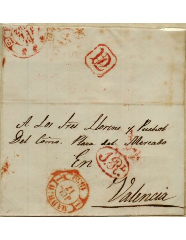 FA1131B, PREFILATELIA. 1852, 17 de julio. Sobrescrito circulado de Madrid a Valencia