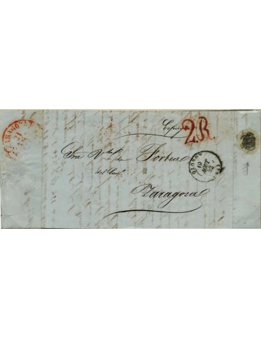 FA1133A, PREFILATELIA. 1852, 19 de agosto. Sobrescrito circulado de Oloron (Francia) a Zaragoza. Rareza RR