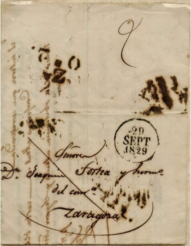 FA1133C, PREFILATELIA. 1829, 29 de septiembre. Sobrescrito circulado de Oloron (Francia) a Zaragoza