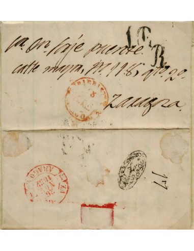 FA1133, PREFILATELIA. 1852, 26 de noviembre. Sobrescrito circulado de Barbastro a Zaragoza. Rareza RR