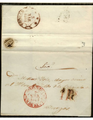 FA0208, PREFILATELIA. 1851, 2 de marzo. Torrelavega a Burgos