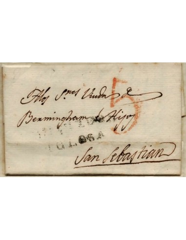 FA0785H, PREFILATELIA. 1818, 20 de agosto. Sobrescrito circulado de Tolosa a San Sebastián