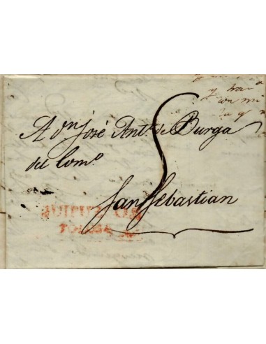 FA0785I, PREFILATELIA. 1824, 25 de julio. Sobrescrito circulado de Tolosa a San Sebastián
