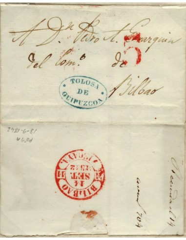 FA0785K, PREFILATELIA. 1839, 30 de octubre. Sobrescrito circulado de Tolosa a Vitoria