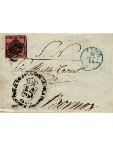 FA1078, HISTORIA POSTAL. 1854, 16 de octubre. Pliego oficial remitido de Cádiz a Bornos
