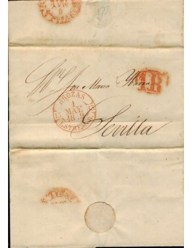 FA1793B, PREFILATELIA. 1849, 1 de mayo. Sobrescrito circulado de Brozas a Sevilla