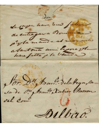 FA1793D, PREFILATELIA. 1844, 10 de septiembre. Sobrescrito circulado de Santander a Bilbao
