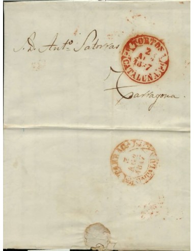 FA1797A, PREFILATELIA. 1847, 2 de agosto. Sobrescrito circulado de Tortosa a Tarragona