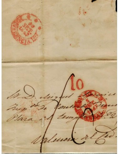 FA1797B, PREFILATELIA. 1847, 5 de septiembre. Sobrescrito circulado de Sevilla a Valencia