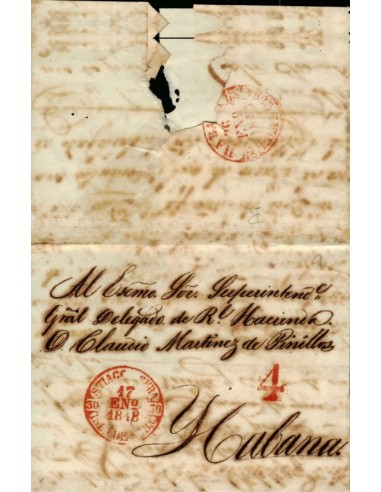 FA1797C, PREFILATELIA. 1848, 17 de enero. Sobrescrito circulado de Santiago de Cuba a La Habana
