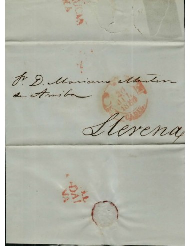 FA1797E, PREFILATELIA. 1851, 20 de julio. Sobrescrito circulado de Cádiz a Llerena