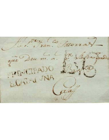 FA0842C, PREFILATELIA. 1781, 6 de octubre. Sobrescrito circulado de Montblanch a Calaf. Rareza RR