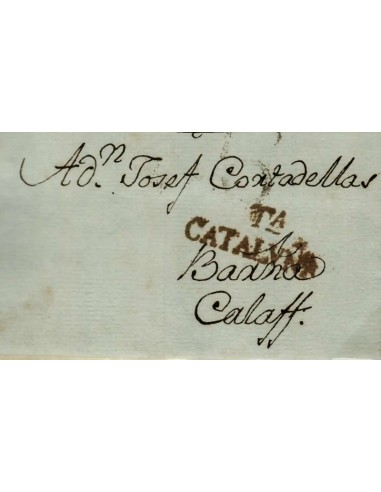 FA0842F, PREFILATELIA. 1797, 2 de agosto. Sobrescrito circulado de Tortosa a Calaf