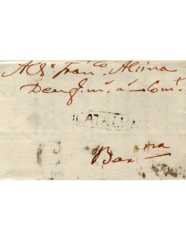 FA0842G, PREFILATELIA. 1796, 24 de marzo. Sobrescrito circulado de Altafulla a Barcelona