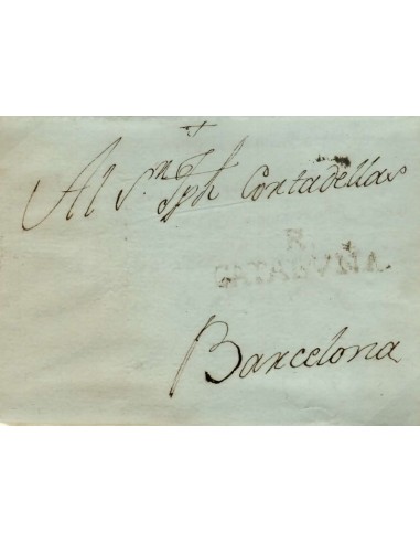 FA0842I, PREFILATELIA. 1795, 27 de junio. Sobrescrito circulado de Reus a Barcelona. Rareza RR