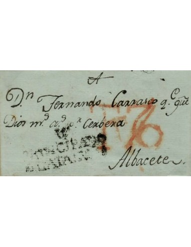 FA0842J, PREFILATELIA. 1797, 26 de mayo. Sobrescrito circulado desde la Seu de Urgell a Albacete. Rareza RR