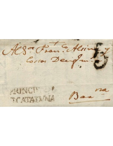 FA0842K, PREFILATELIA. 1797, 26 de mayo. Sobrescrito circulado de Valls a Barcelona. Rareza RR