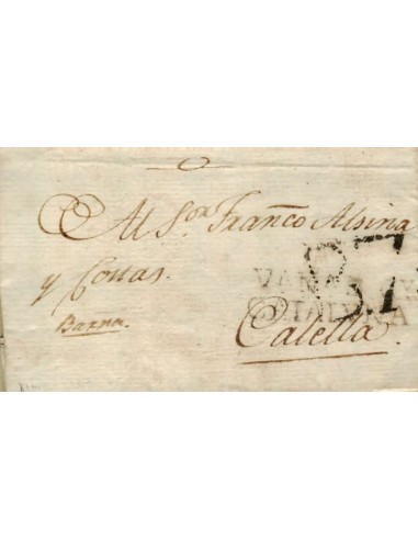FA0842N, PREFILATELIA. 1797, 26 de mayo. Sobrescrito circulado de Villanueva y la Geltru a Calella. Rareza RRR