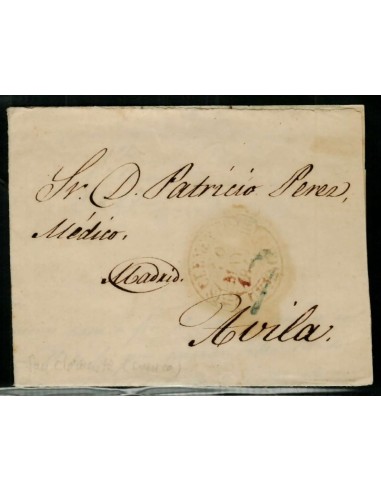 FA1649D, PREFILATELIA. 1844, mes de mayo. Sobrescrito circulado de San Clemente a Ávila