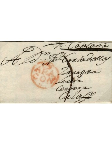 FA0840A, PREFILATELIA. 1796, 26 de febrero. Sobrescrito circulado de Calatayud a Calaf. Rareza RR