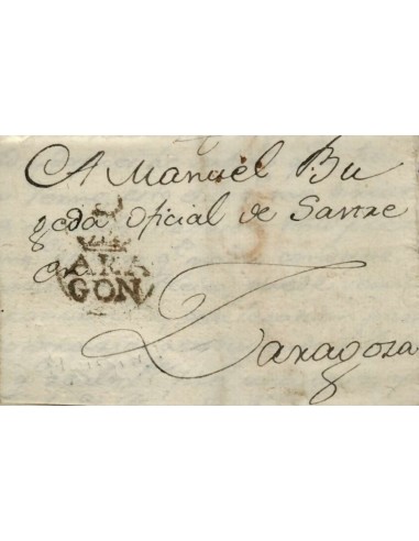 FA0840B, PREFILATELIA. 1796. Sobrescrito circulado de Daroca a Zaragoza. Rareza RR