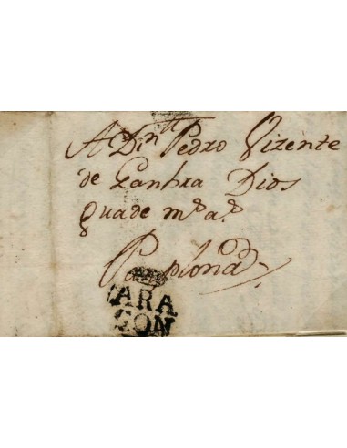 FA0840K, PREFILATELIA. 1792, 27 de febrero. Sobrescrito circulado de Zaragoza a Pamplona. Rareza R