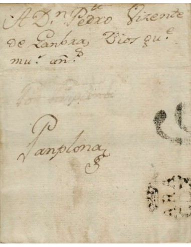 FA0840L, PREFILATELIA. 1794, 25 de diciembre. Sobrescrito circulado de Zaragoza a Pamplona
