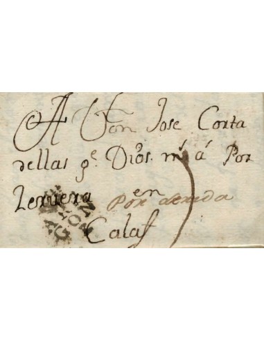 FA0840M, PREFILATELIA. 1795, 19 de septiembre. Sobrescrito circulado de Zaragoza a Calaf. Rareza R