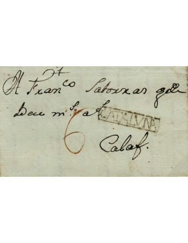 FA0841A, PREFILATELIA. 1784, 26 de enero. Sobrescrito circulado de Balaguer a Calaf. Rareza R