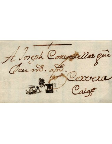 FA0841C, PREFILATELIA. 1782, 14 de julio. Sobrescrito circulado de Bellpuig a Calaf. Rareza RRR