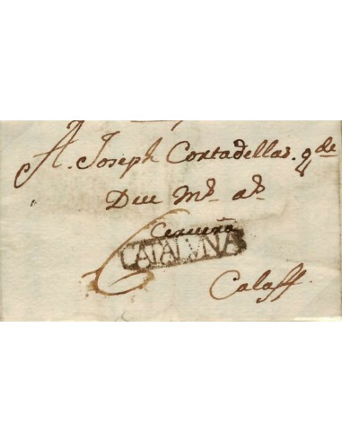 FA0841F, PREFILATELIA. 1780, 12 de marzo. Sobrescrito circulado de Lérida a Calaf. Rareza R