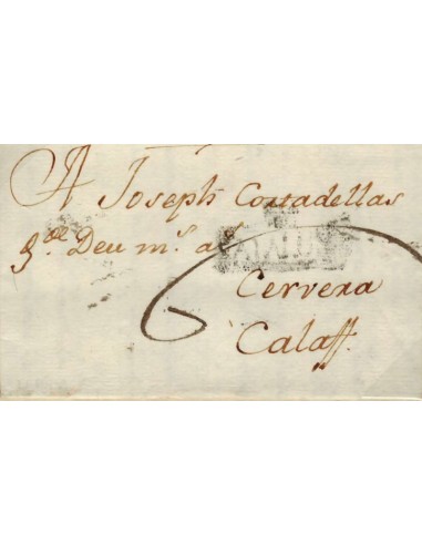 FA0841H, PREFILATELIA. 1790, 16 de marzo. Sobrescrito circulado de Lérida a Calaf. Rareza NO REGISTRADA