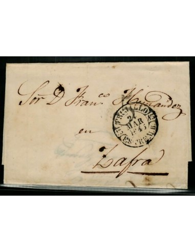 FA1653D, PREFILATELIA. 1845, 24 de marzo. Sobrescrito circulado de Trujillo a Zafra