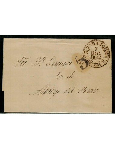 FA1655D, PREFILATELIA. 1844, 7 de diciembre. Sobrescrito circulado de Badajoz a Arroyo del Puerco