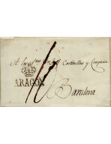 FA0767L, PREFILATELIA. 1819, 18 de septiembre. Sobrescrito circulado de Zaragoza a Barcelona